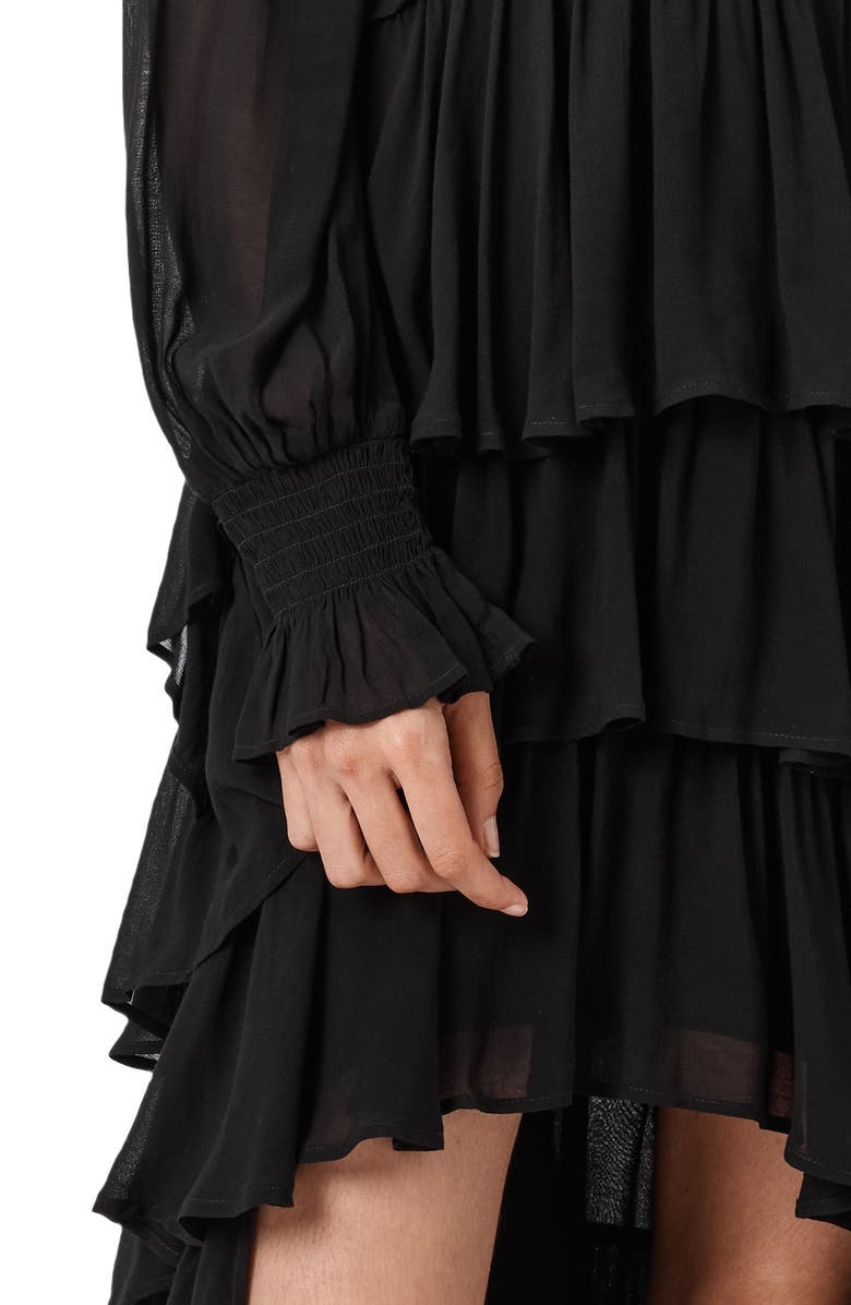 AllSaints Cavarly Ruffle Long Sleeve Maxi Dress, Alternate, color, Black