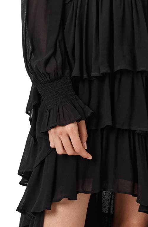 Allsaints Cavarly Ruffle Long Sleeve Maxi Dress In Black
