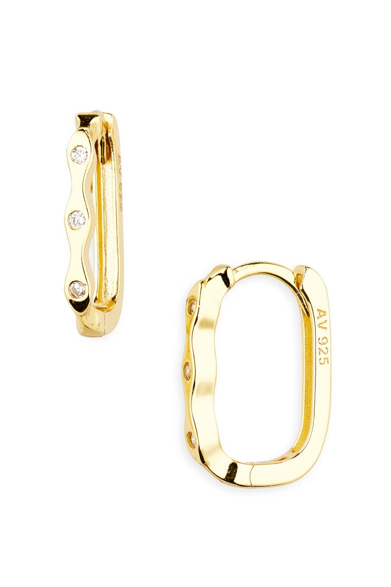 Cubic Zirconia Wavy Oval Huggie Hoop Earrings, Main, color, GOLD