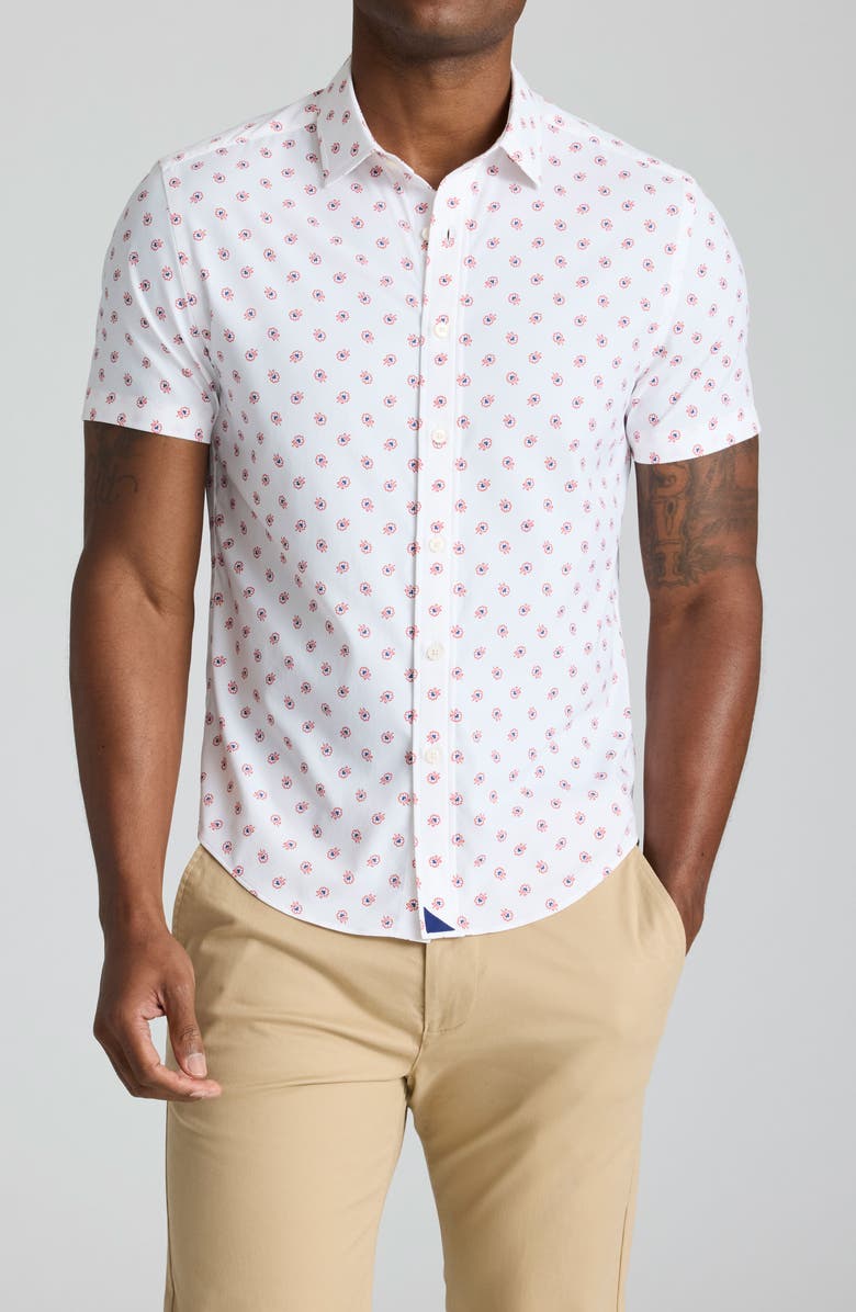 UNTUCKit Truesdale Floral Short Sleeve Performance Button-Up Shirt, Main, color, White Red