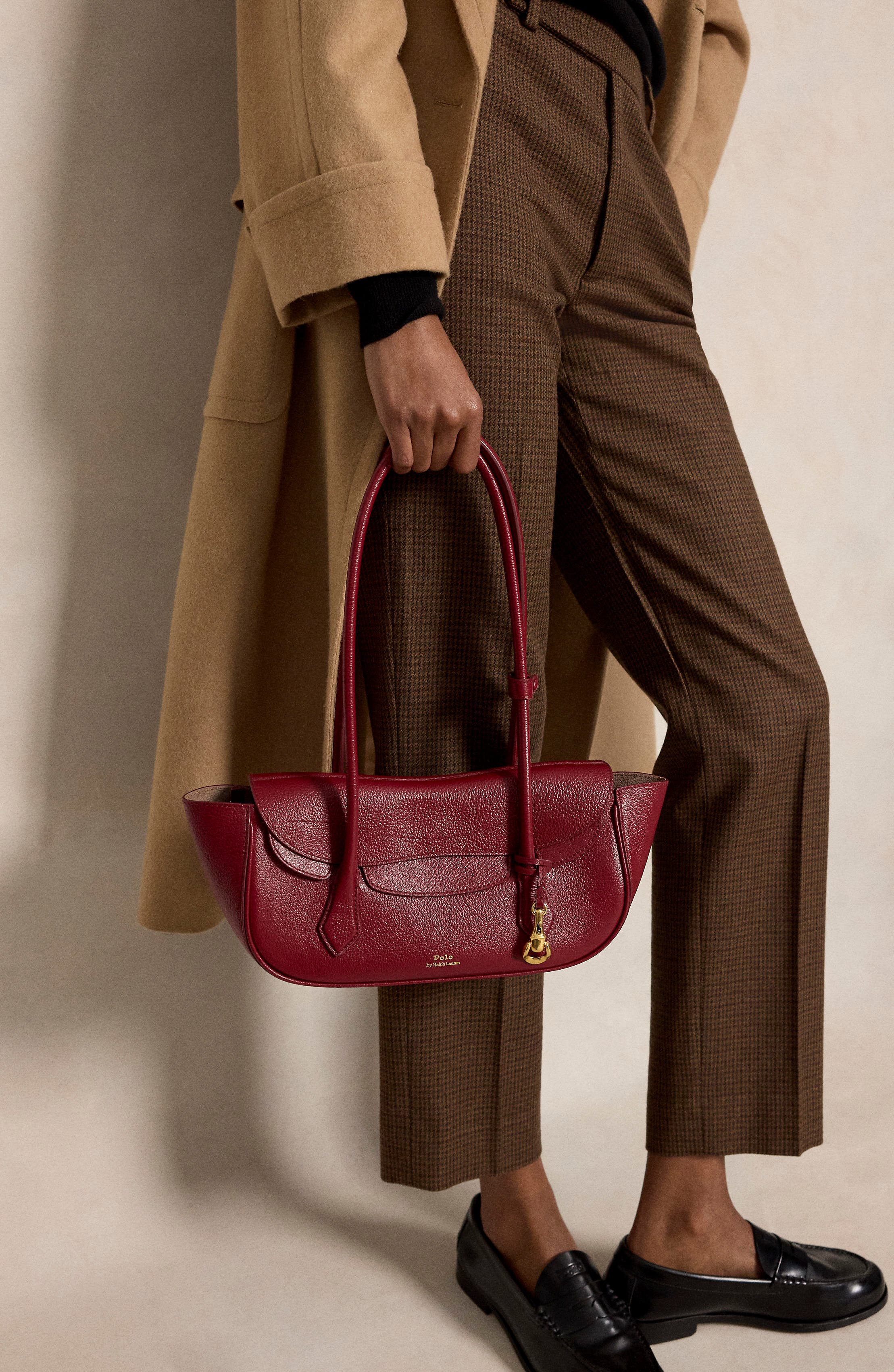 Small Polo Blaze Grained Leather Shoulder Bag, Alternate, color, CURRANT