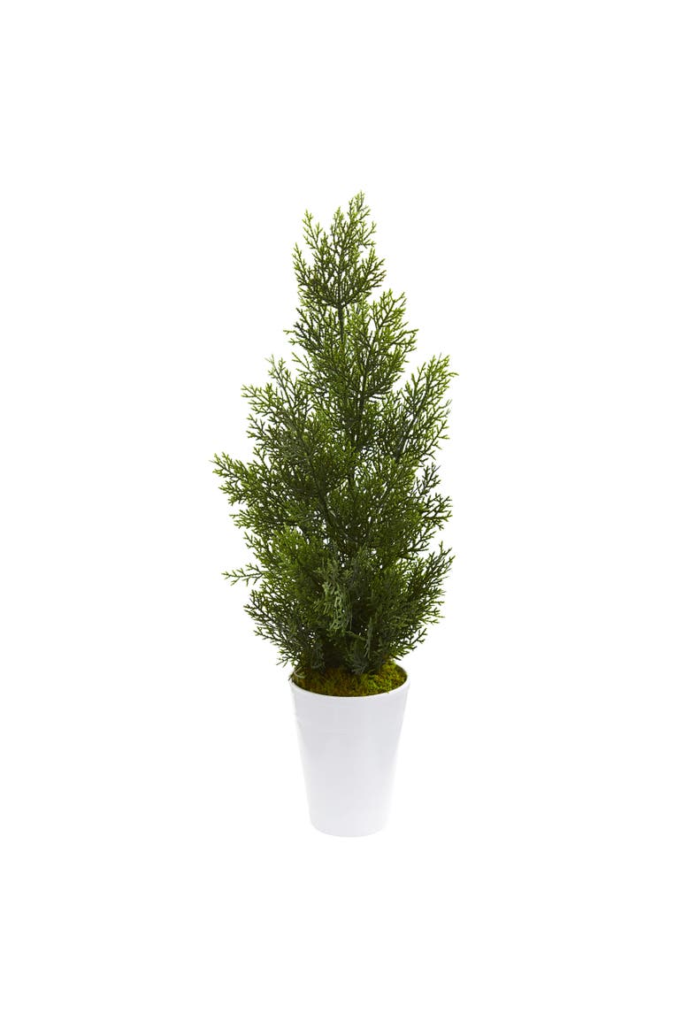 27-in Mini Cedar Artificial Pine Tree in Decorative Planter, Main, color, Green