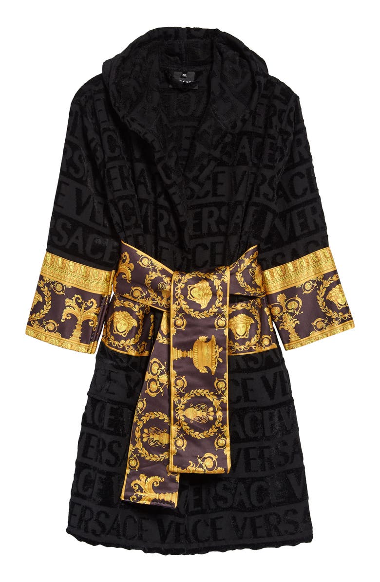 Versace Kids' Barocco Logo Hooded Bath Robe, Main, color, 