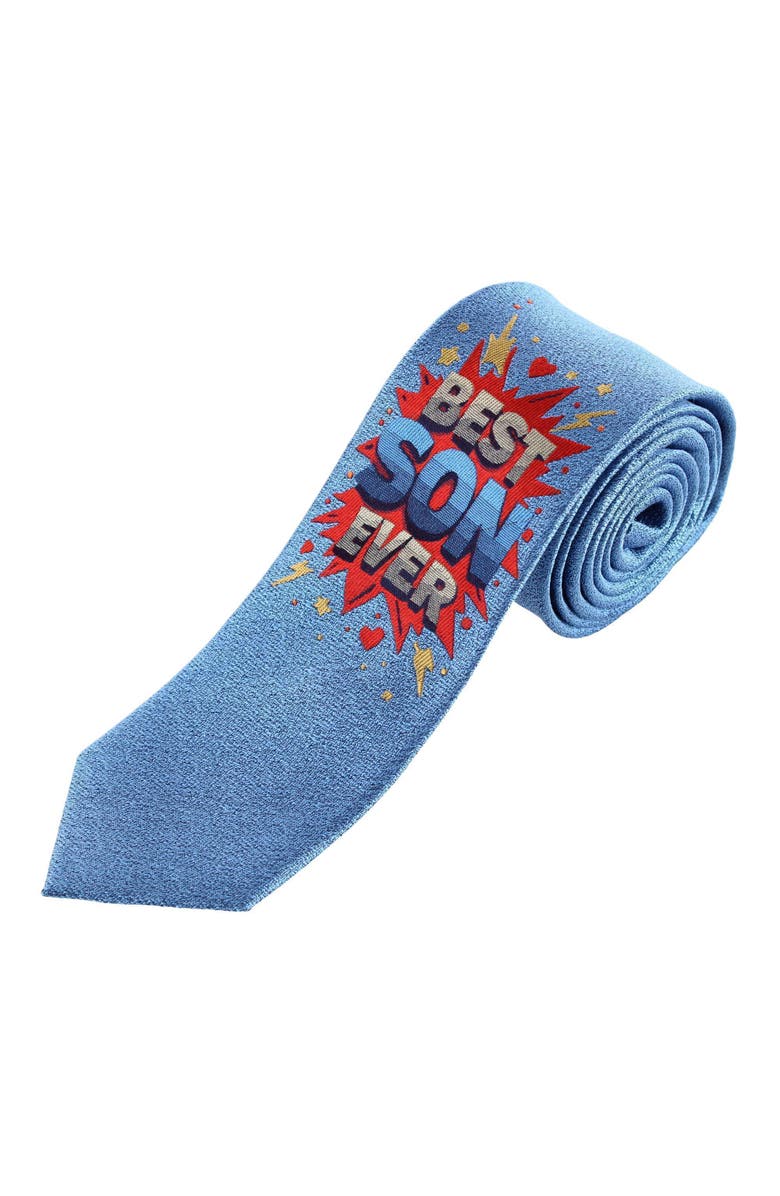 Trafalgar Boy's Best Son Ever Novelty Silk Necktie, Main, color, Blue