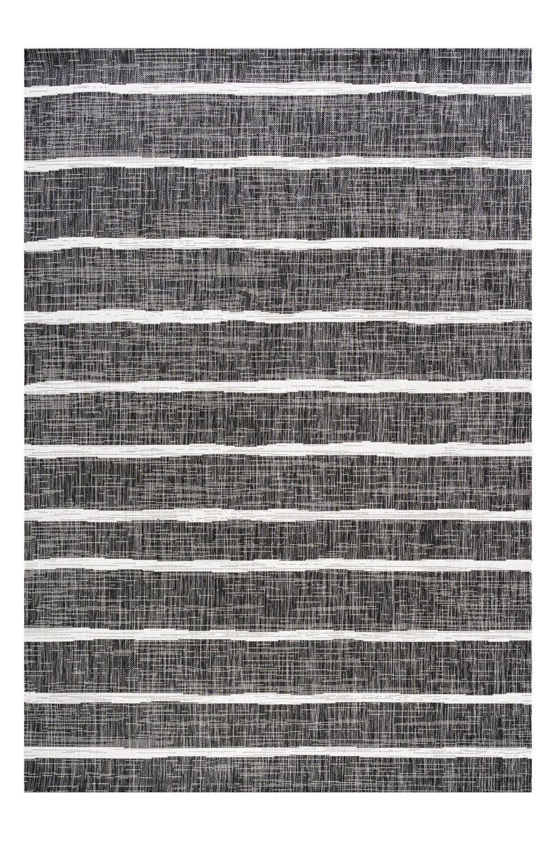 JONATHAN Y Colonia Berber Stripe Indoor/Outdoor Area Rug, Main, color, Black/Ivory