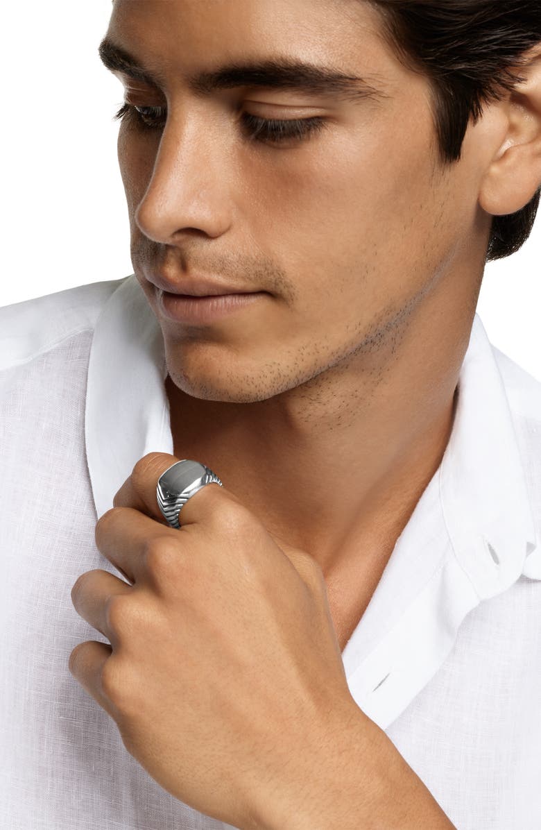 David Yurman Chevron Signet Ring in Sterling Silver, Alternate, color, Silver