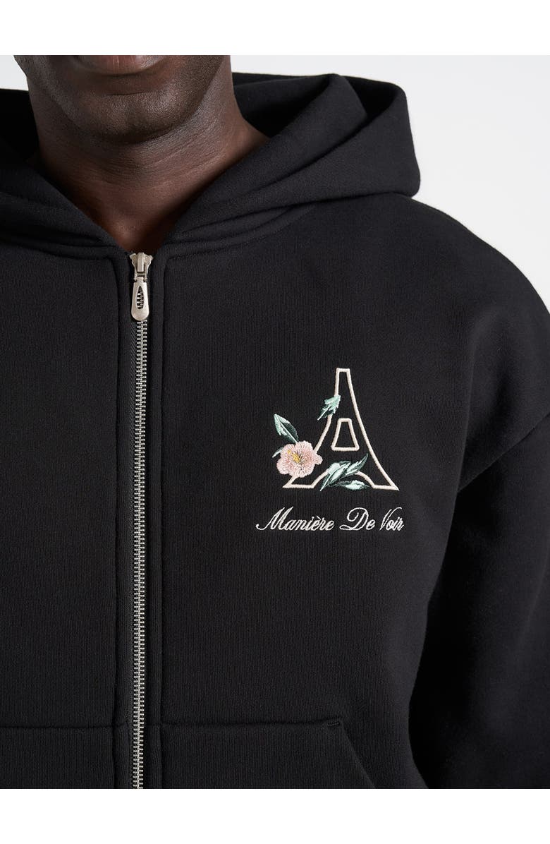 Manière De Voir Unisex Floral Eiffel Zip Hoodie, Alternate, color, Black