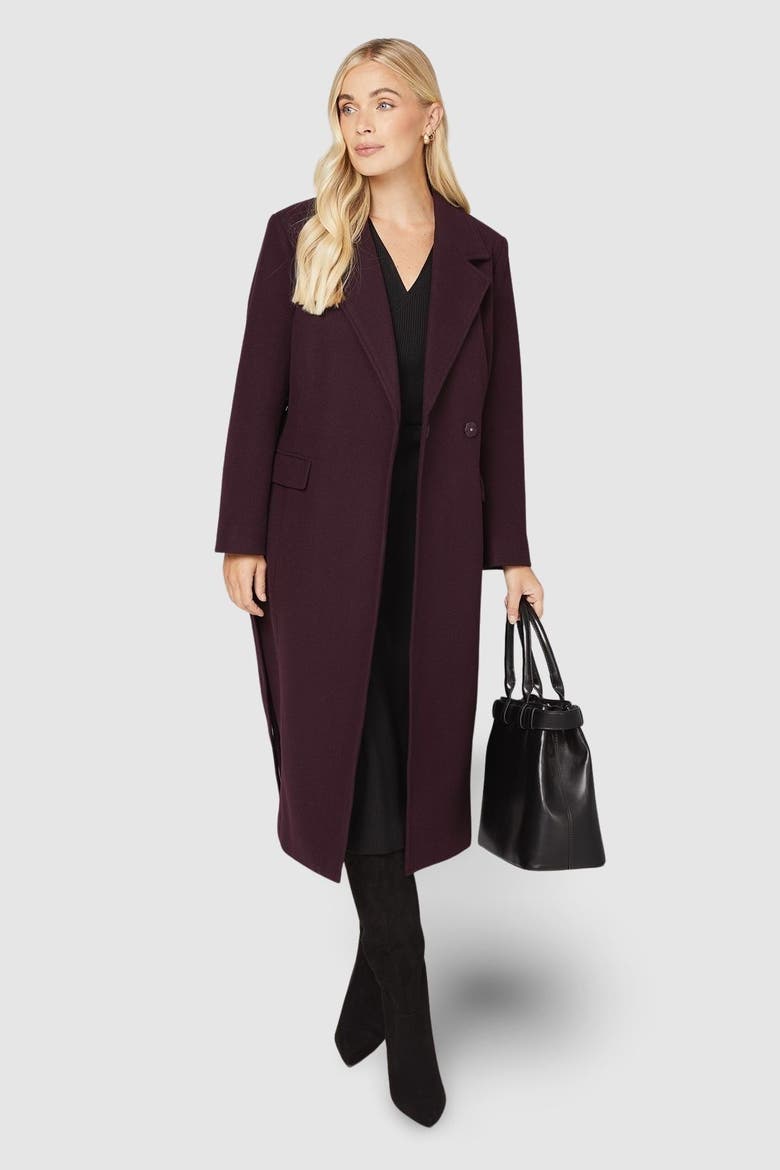 Petite Longline Belted Coat, Main, color, Berry