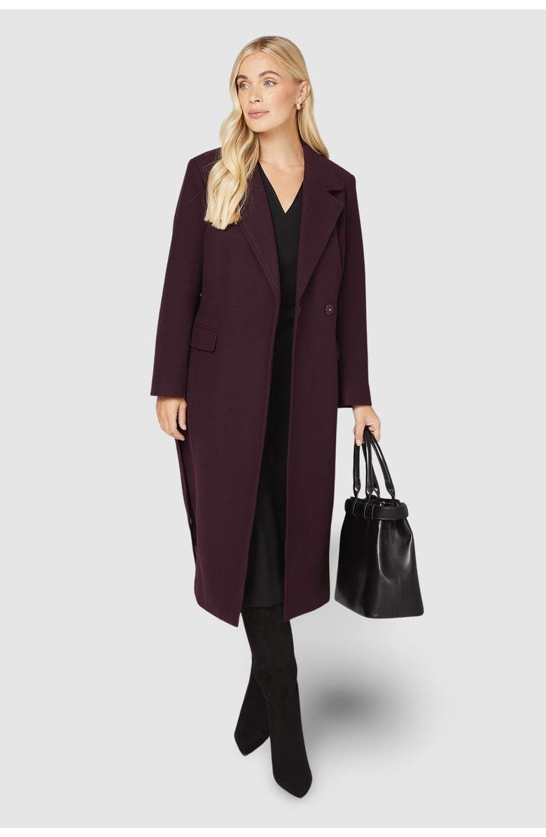 Wallis Petite Longline Belted Coat, Main, color, Berry