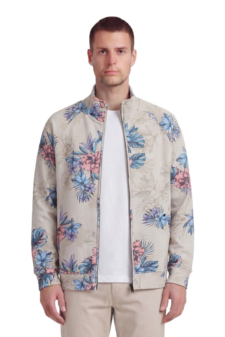 Exotic Floral Mens Printed Zip Jacket, Main, color, EXOTIC FLORAL NEUTRAL