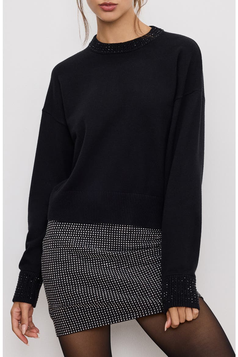 Crystal Crewneck Sweater, Main, color, BLACK001