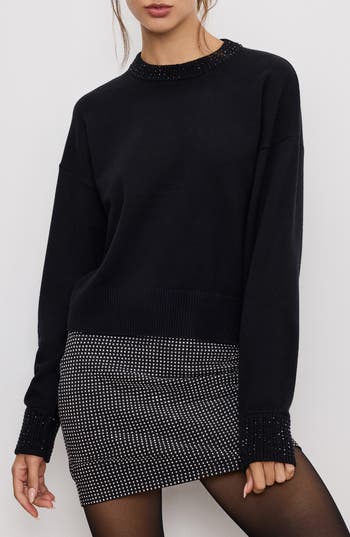 GOOD AMERICAN GOOD AMERICAN CRYSTAL CREWNECK SWEATER