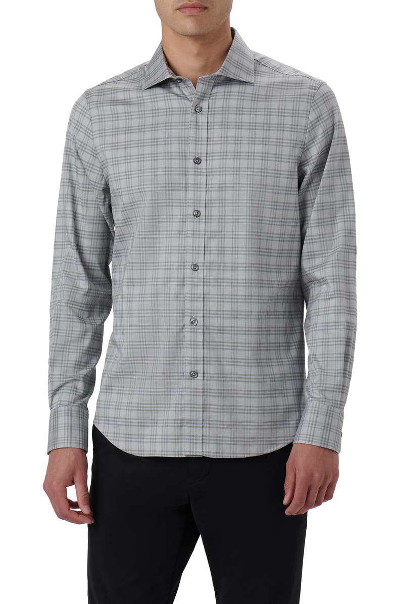 Bugatchi Axel Shaped Fit Plaid Stretch Cotton Button-Up Shirt, Main, color, 
