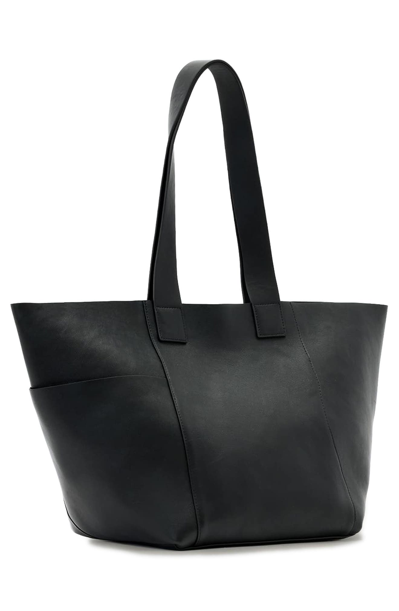 AllSaints Alba Leather/West Tote, Alternate, color, Black