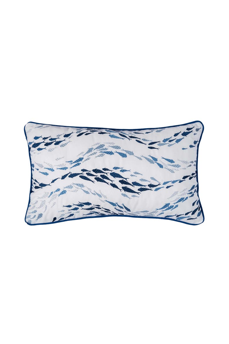 Making Waves School of Fish Coastal Embroidered Lumbar Throw Pillow, 12" x 21", Main, color, Blue
