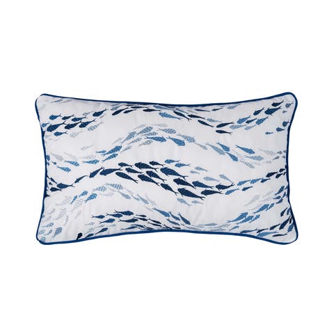 Making Waves School of Fish Coastal Embroidered Lumbar Throw Pillow, 12" x 21"
