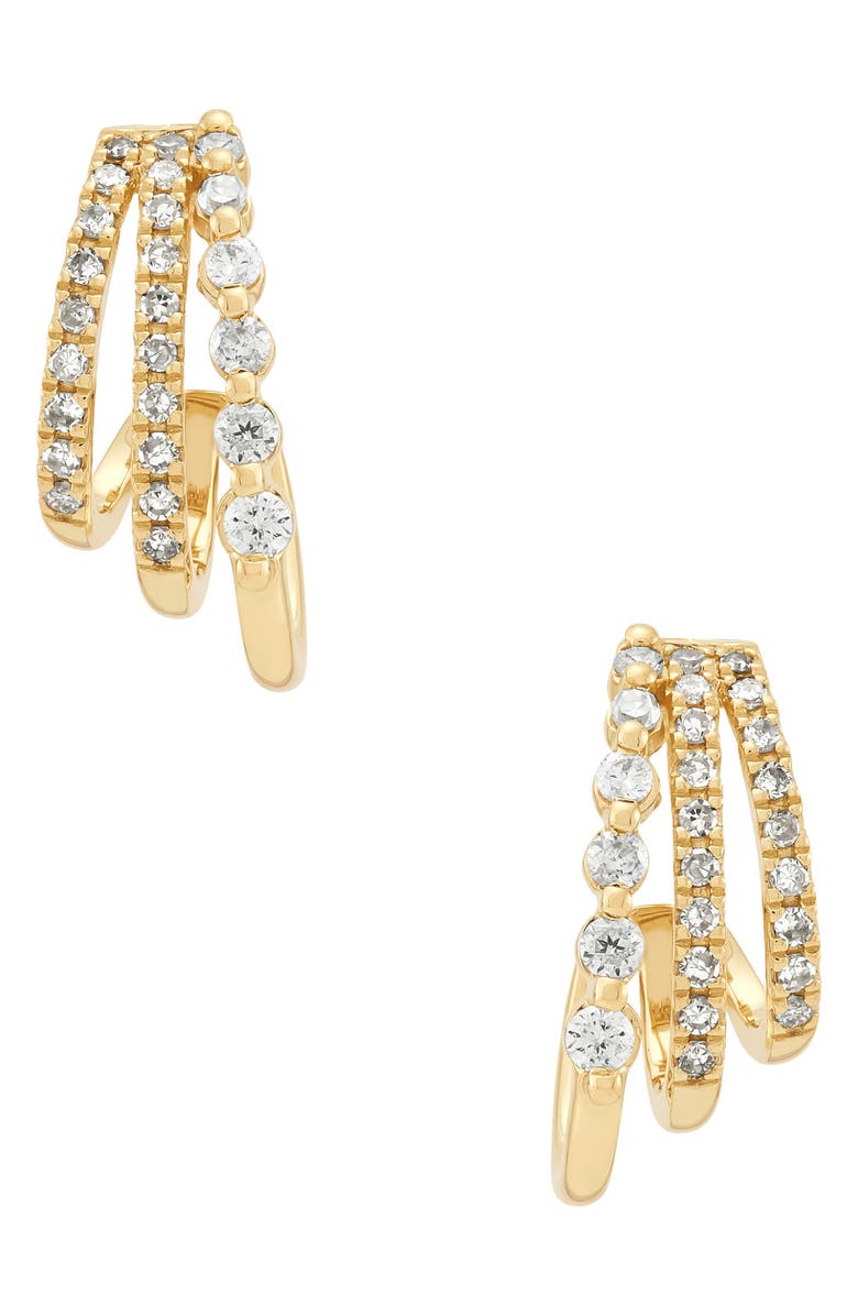 Frankie & Zoe 14K Yellow Gold Diamond Triple Row Huggie Hoop Earrings, Main, color, Yellow Gold