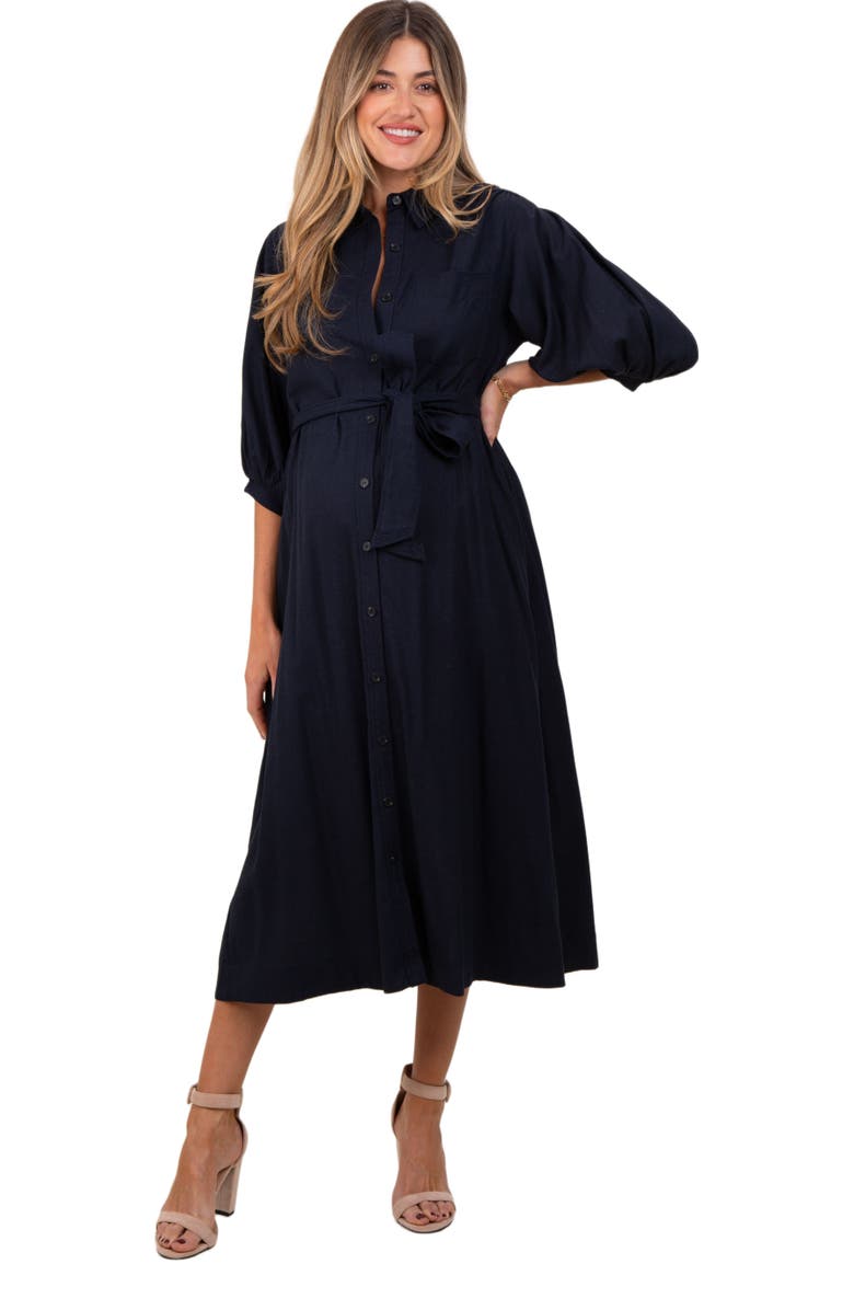 PinkBlush 3/4 Bubble Sleeve Midi Shirt Dress, Alternate, color,