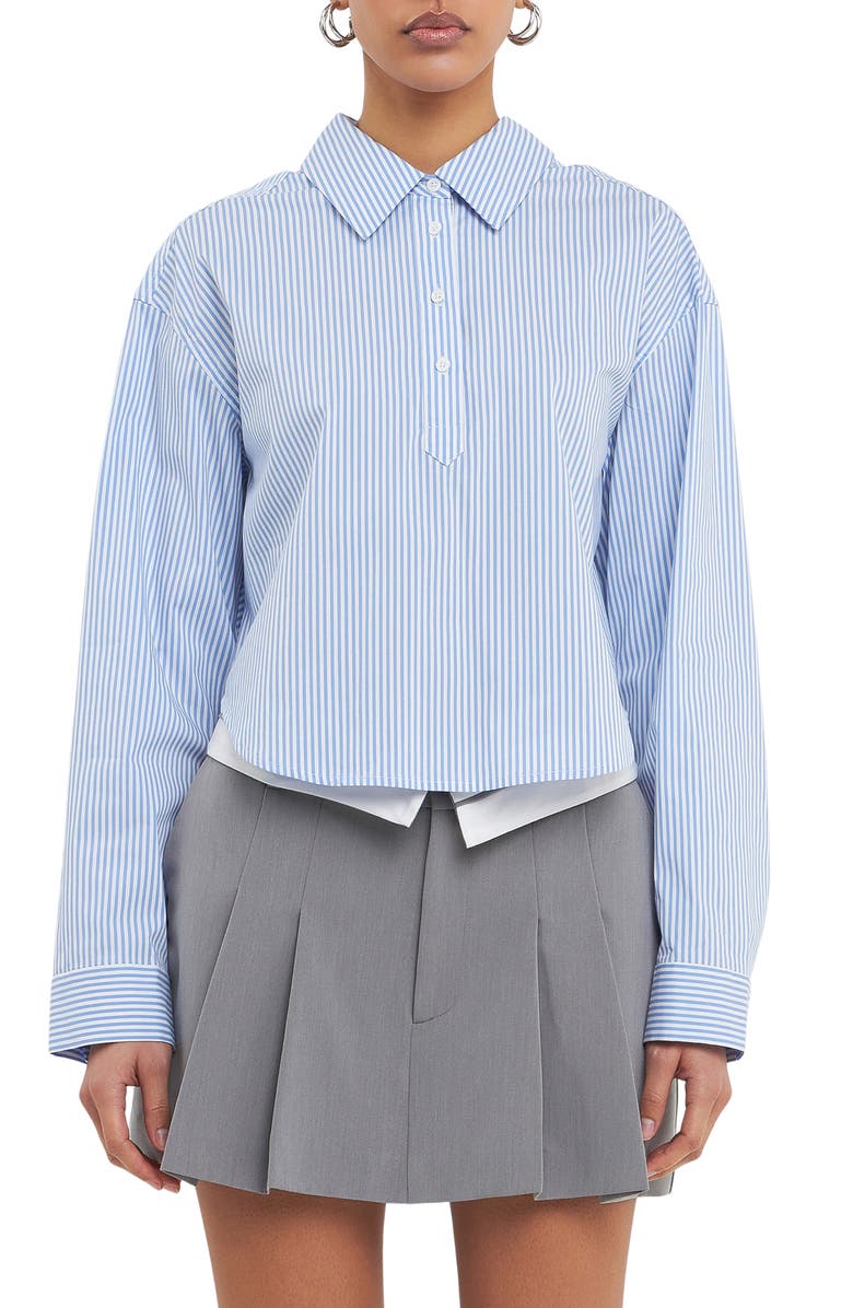 Grey Lab Pinstripe Crop Shirt, Main, color, 
