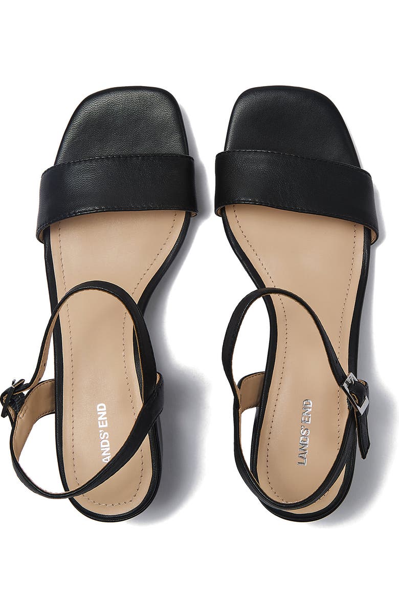 Lands' End Essential Leather Block Heel Sandals, Alternate, color, Black