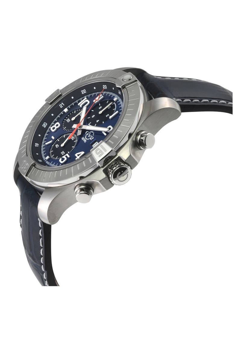 T38 Chronograph Croc Embossed Leather Strap Watch, 45mm, Alternate, color, BLUE