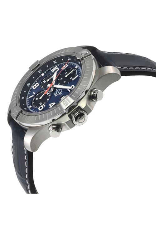 Gv2 T38 Chronograph Croc Embossed Leather Strap Watch, 45mm In Blue