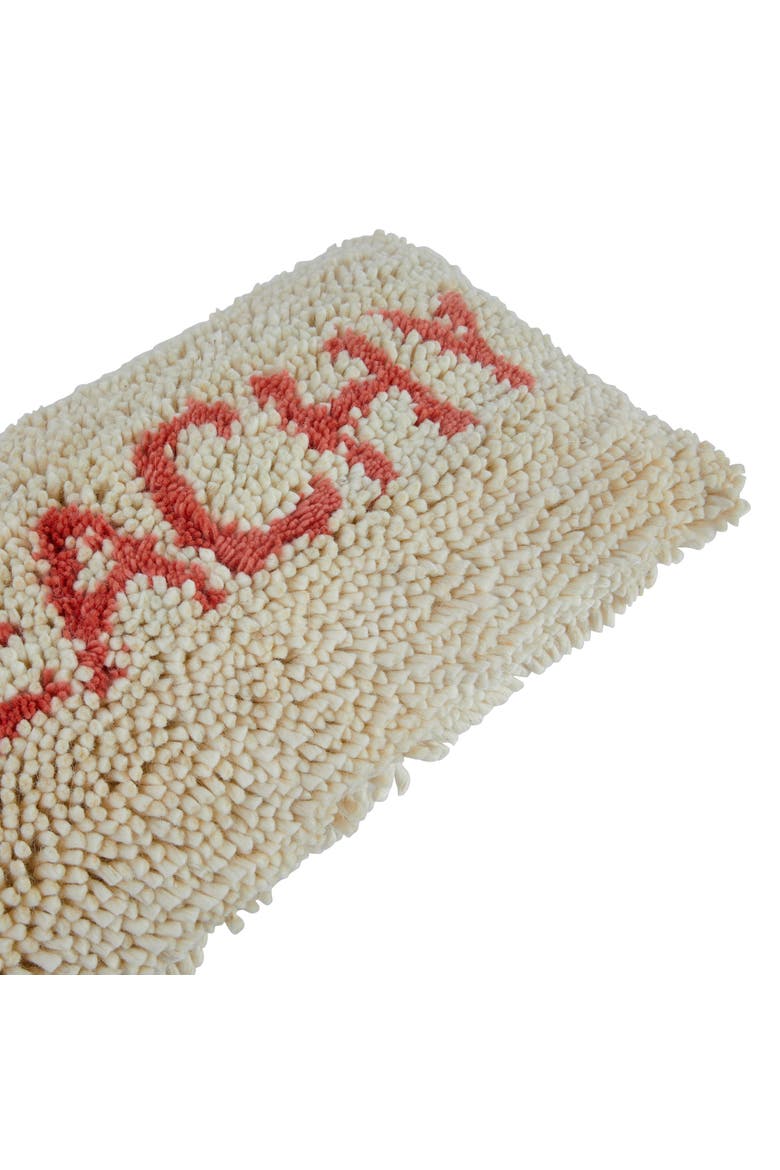 Tufted Wool and Cotton Lumbar Pillow with "Peachy" Message, Cream and Red, Alternate, color, Ivory