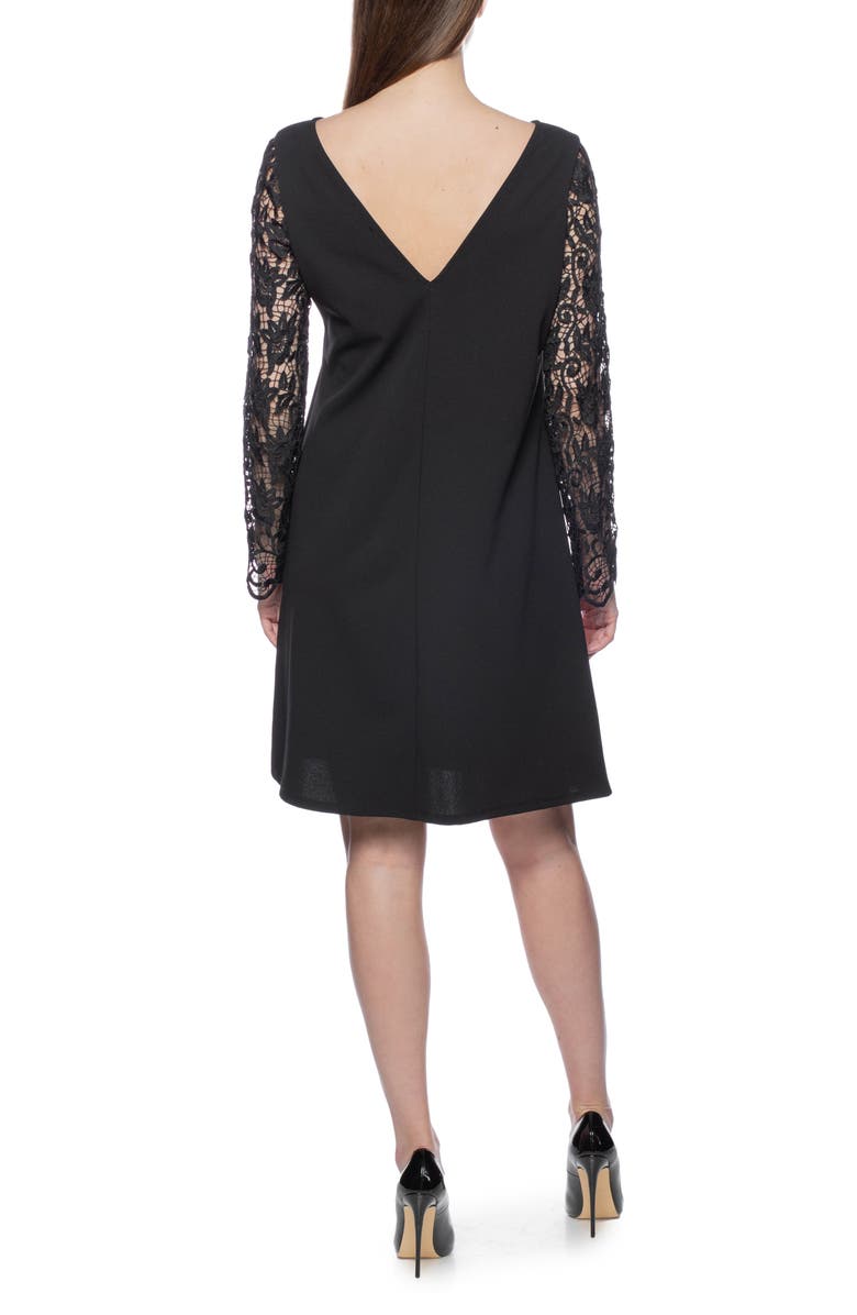 Marina Lace Long Sleeve Crepe A-Line Dress, Alternate, color, 