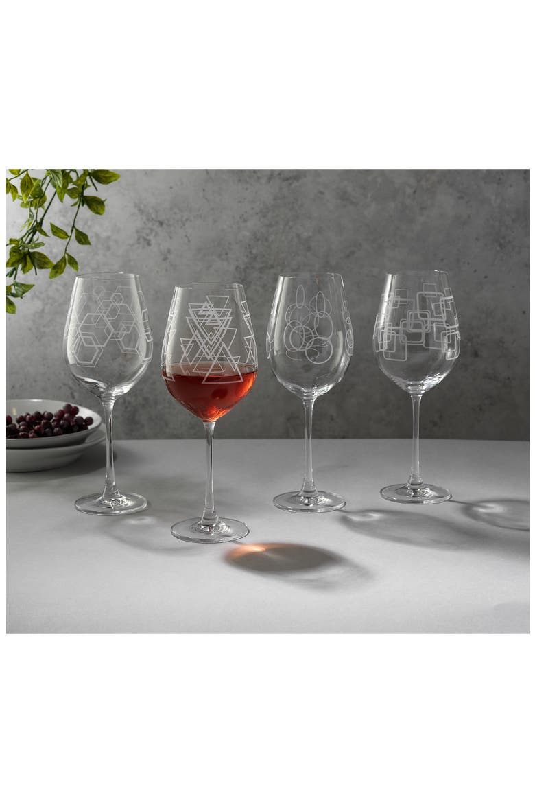 Geo Crystal Set of 4 White Wine Glasses, Alternate, color, CLEAR