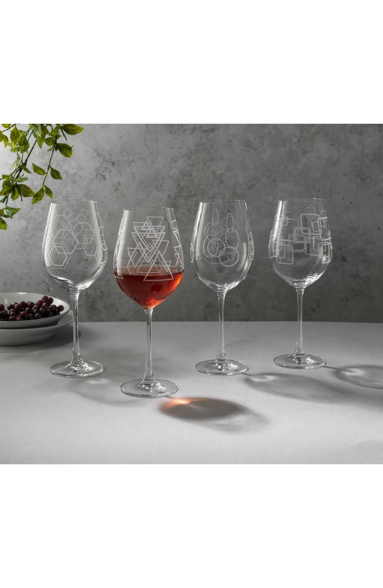 JoyJolt Geo Crystal Set of 4 White Wine Glasses, Alternate, color, Clear