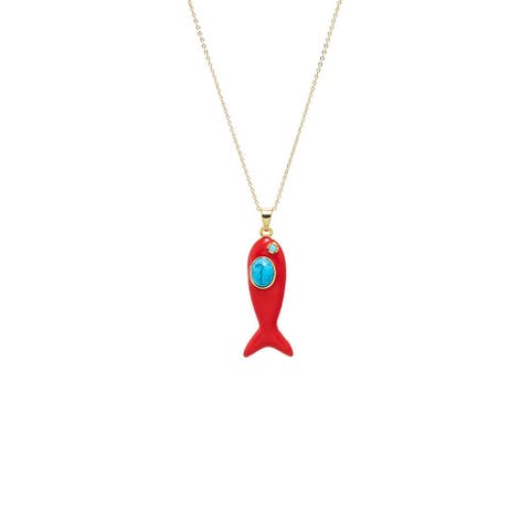 Enamel & Turquoise Fish Charm Necklace