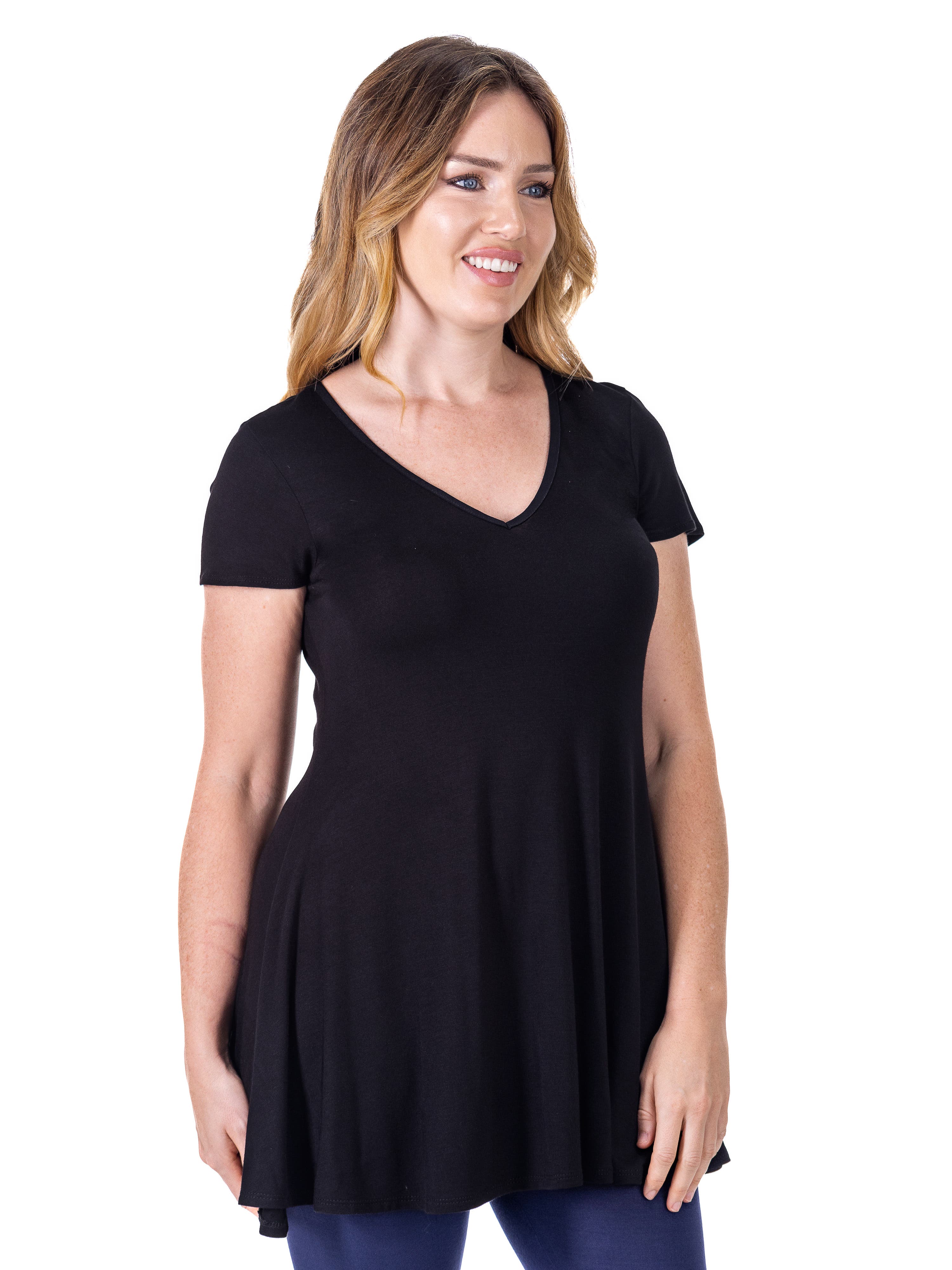 Short Sleeve Loose Fit Tunic Top with V-Neck - image 2