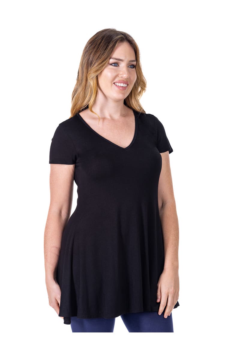 Short Sleeve Loose Fit Tunic Top with V-Neck, Alternate, color, Black