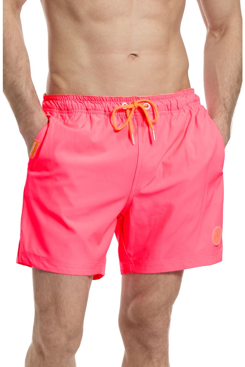 Neon Pink Power Swim Trunks, Alternate, color, PINK