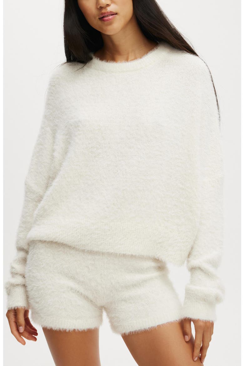 Women's Novelty Knitted Jumper, Main, color, Coconut Milk Fluffy