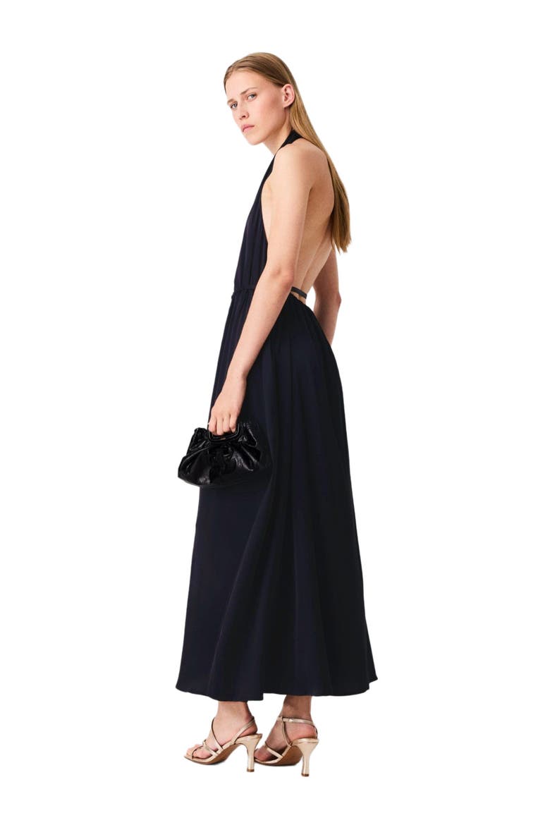 Backless pleated maxi dress, Alternate, color, Navy