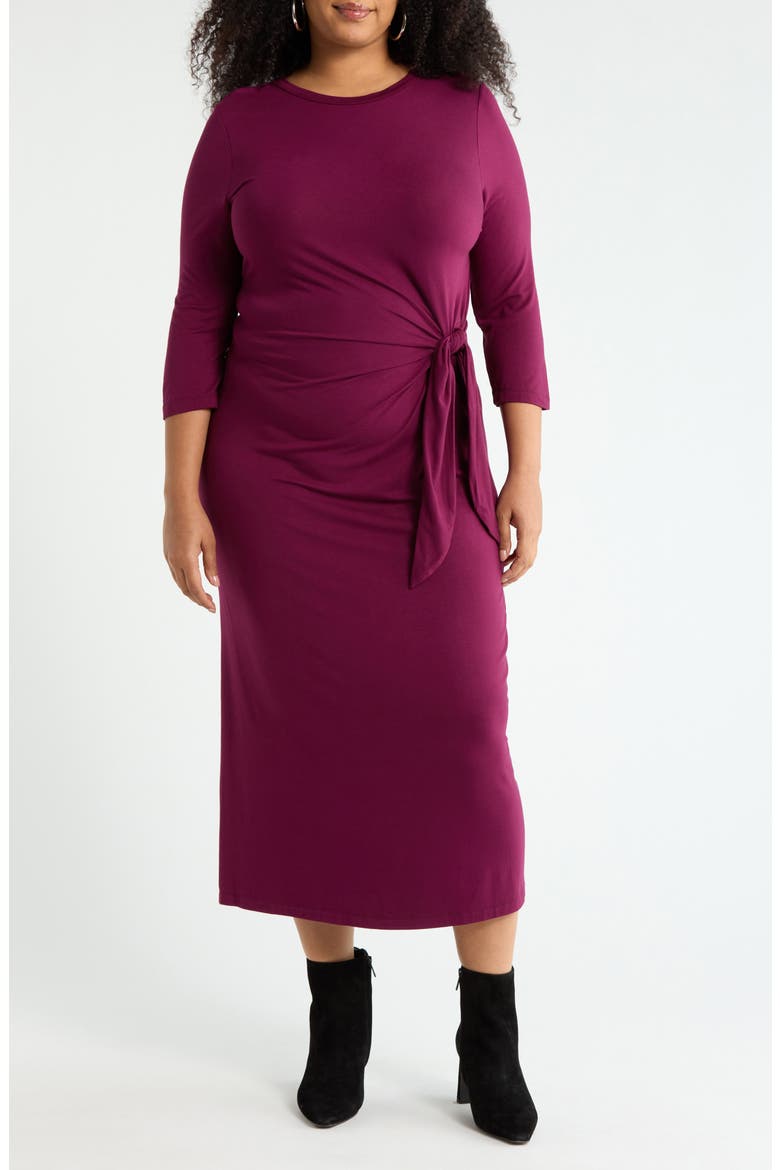 Side Knot Dress, Main, color, RAISIN