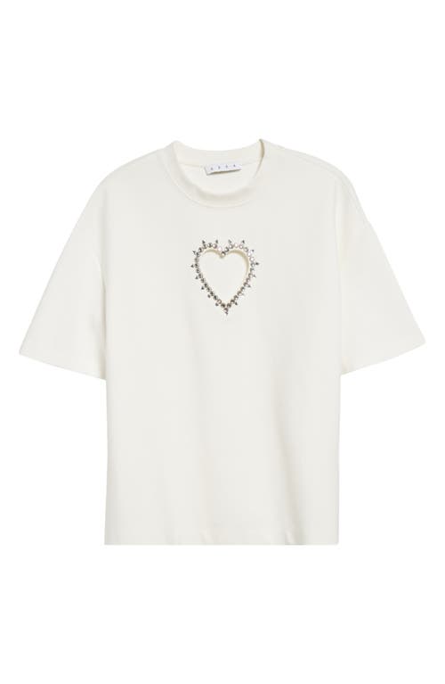 Shop Area Crystal Trim Heart Cutout Relaxed Fit T-shirt In Off White