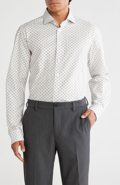 Contemporary Fit Geometric Cotton & Linen Blend Dress Shirt