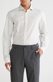 Eton Contemporary Fit Geometric Cotton & Linen Blend Dress Shirt