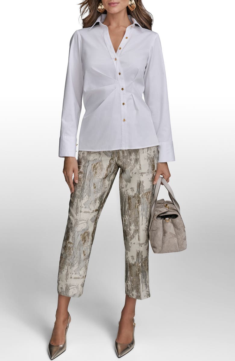 Donna Karan New York Ruched Asymmetric Cotton Button-Up Shirt, Alternate, color, 