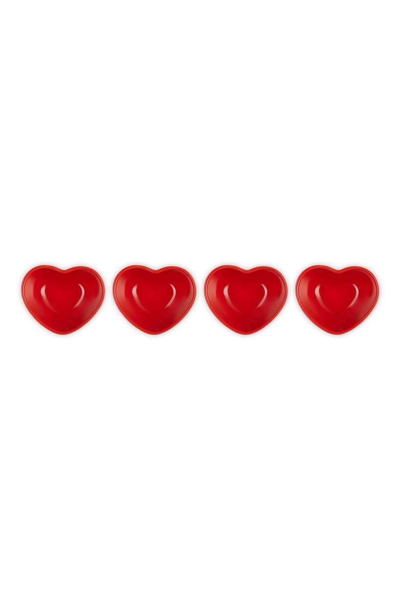 Set of 4 Stoneware Mini Heart Pinch Bowls, Alternate, color, CERISE