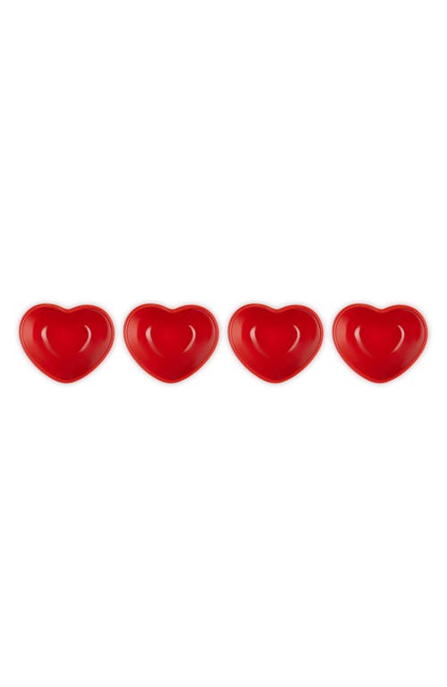 Le Creuset Set Of 4 Stoneware Mini Heart Pinch Bowls In Cerise