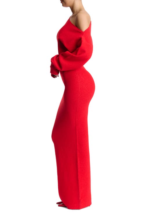 Shop Naked Wardrobe One-shoulder Long Sleeve Maxi Sweater Dress In Red
