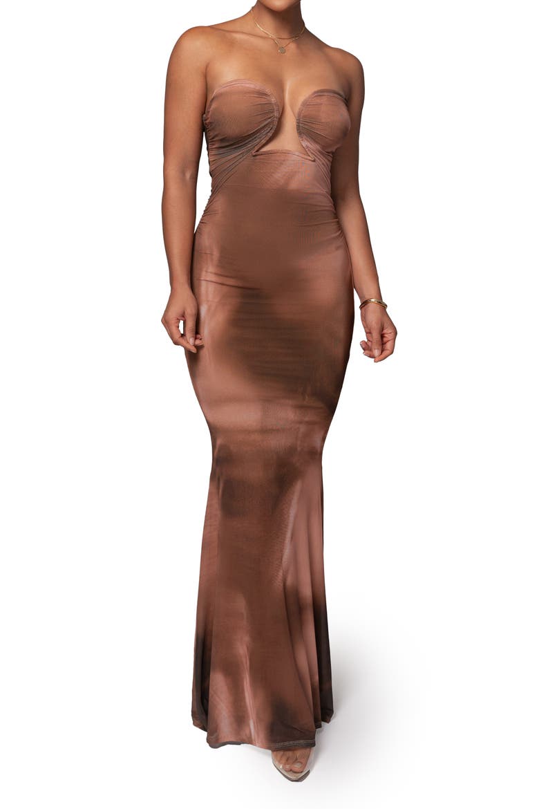 Bethany Strapless Maxi Dress, Main, color, BROWN