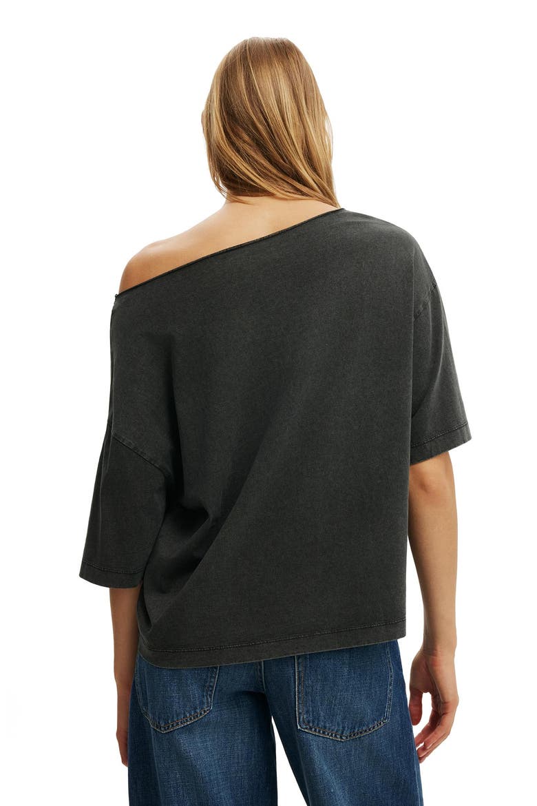 Women's Lcn Music Off Shoulder Boxy Graphic Tee, Alternate, color, Rolling Stones Stadium