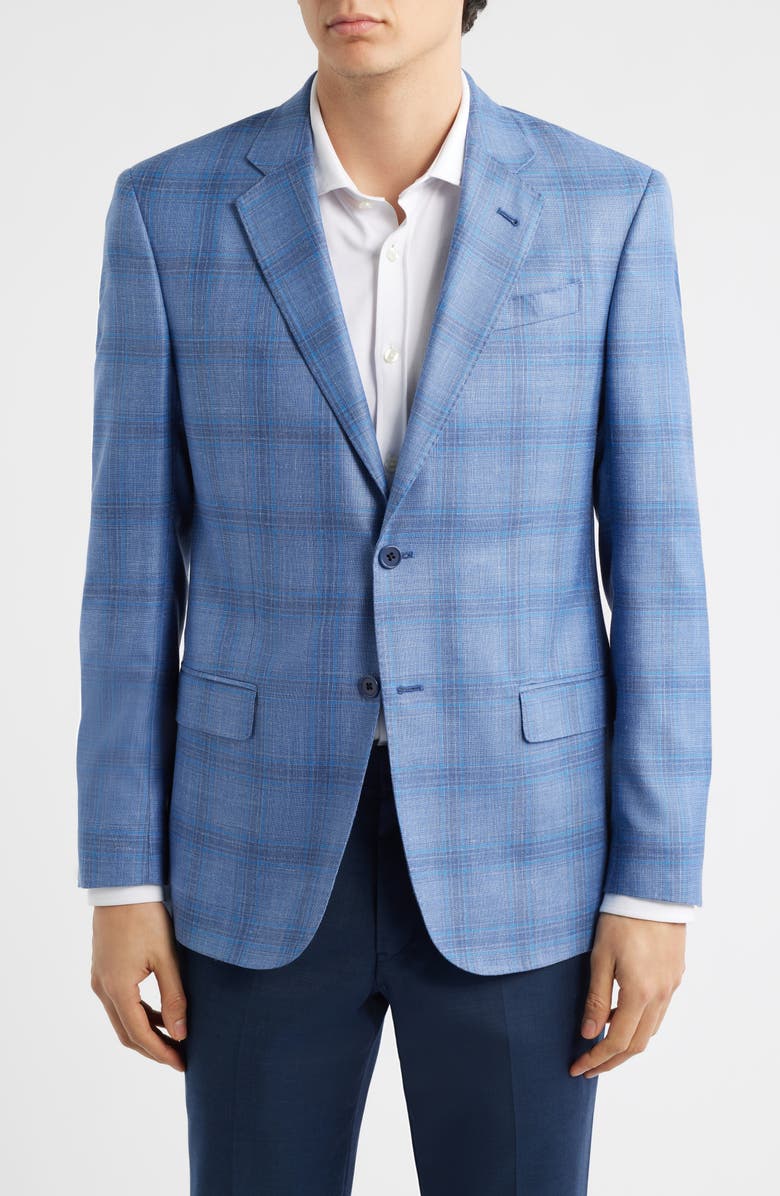 Emporio Armani Plaid Virgin Wool Blend Sport Coat, Main, color, Blue