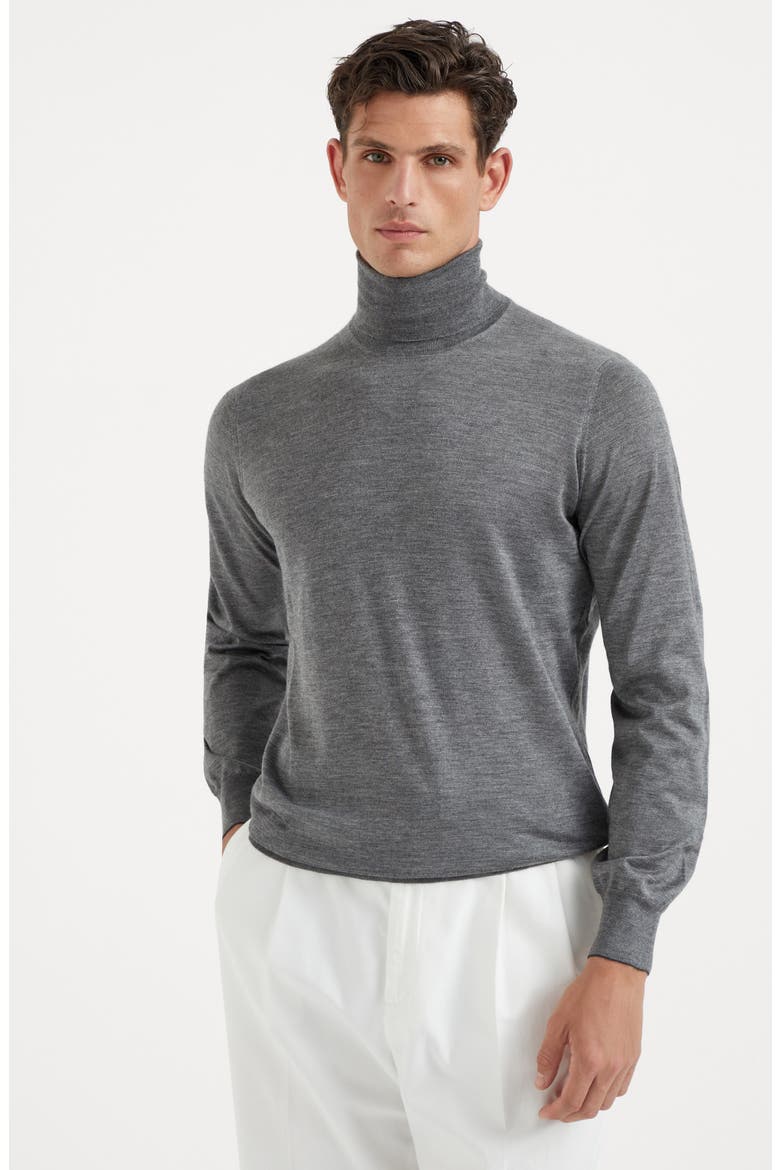 Cashmere and silk lightweight turtleneck sweater, Alternate, color, Dark Grey