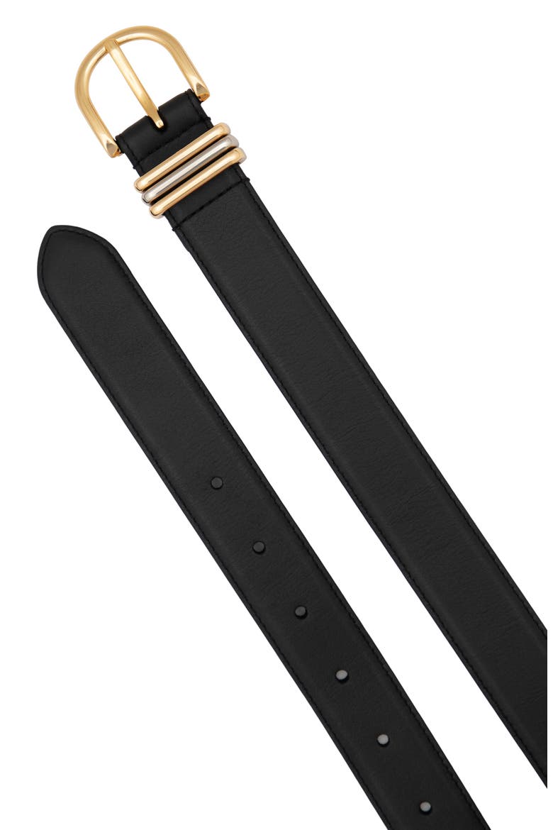 Triple Ring Leather Belt, Alternate, color, BLACK/ POLISHED GOLD