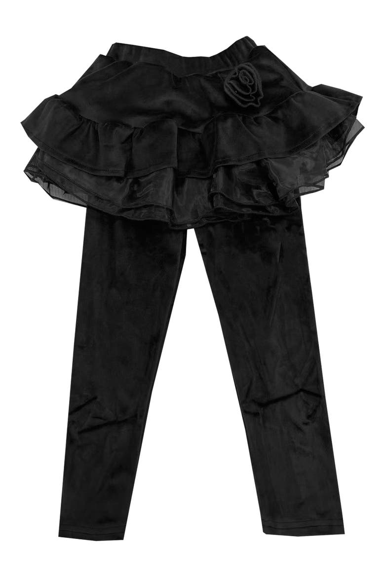 Kids' Stretch Velour Skirted Leggings, Main, color, BLACK
